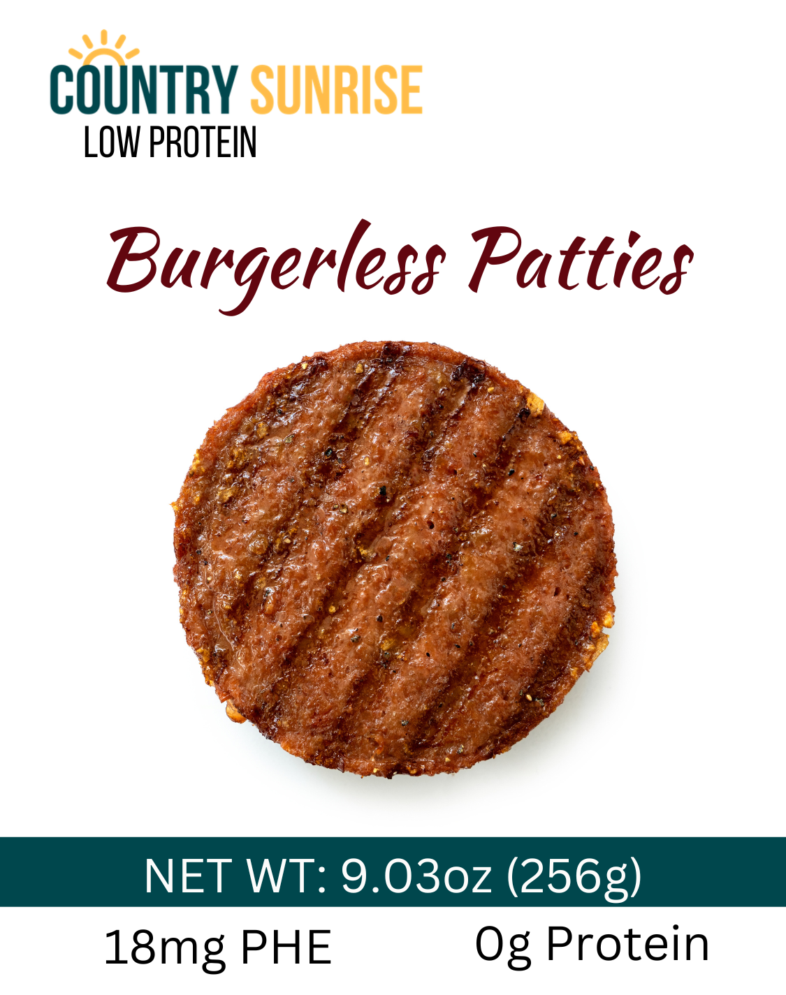 Country Sunrise Low Protein Flavored Burger Patties| PKU Perspectives