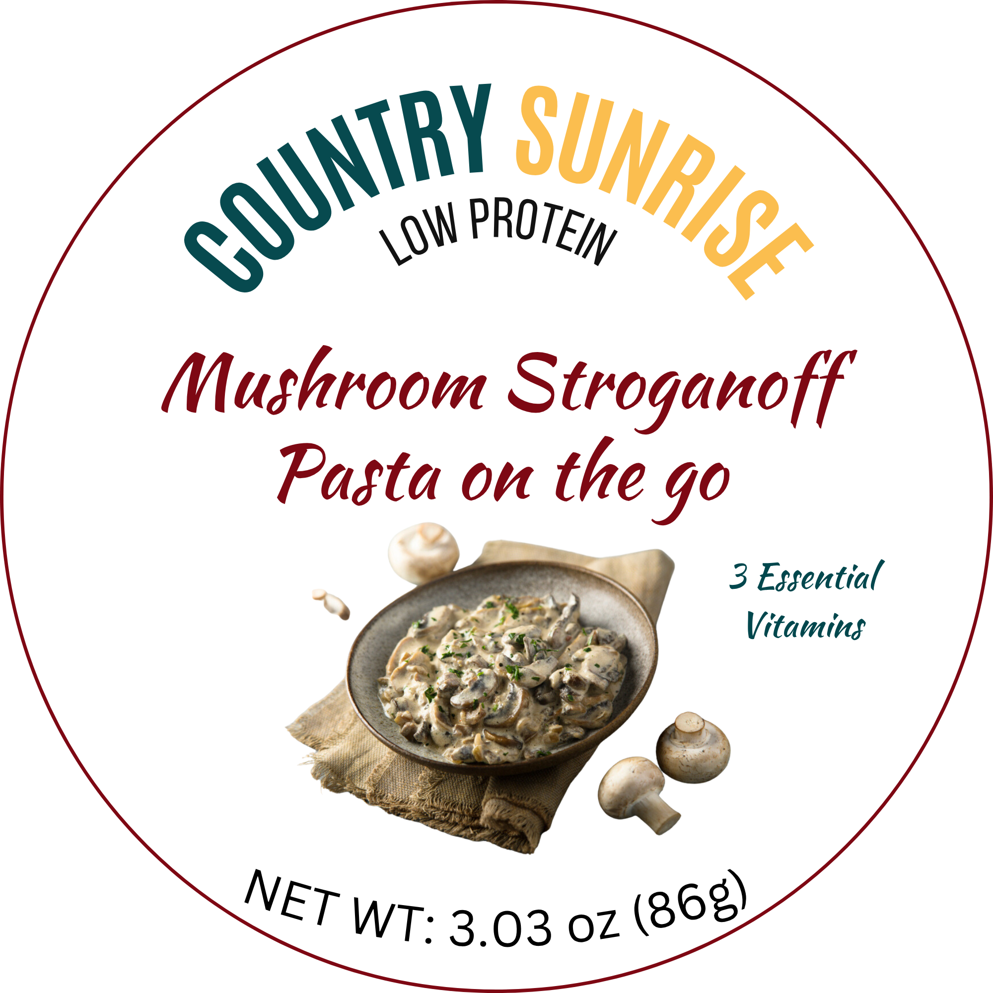 Country Sunrise Mushroom Stroganoff Pasta on the go BOWL- 3.03oz