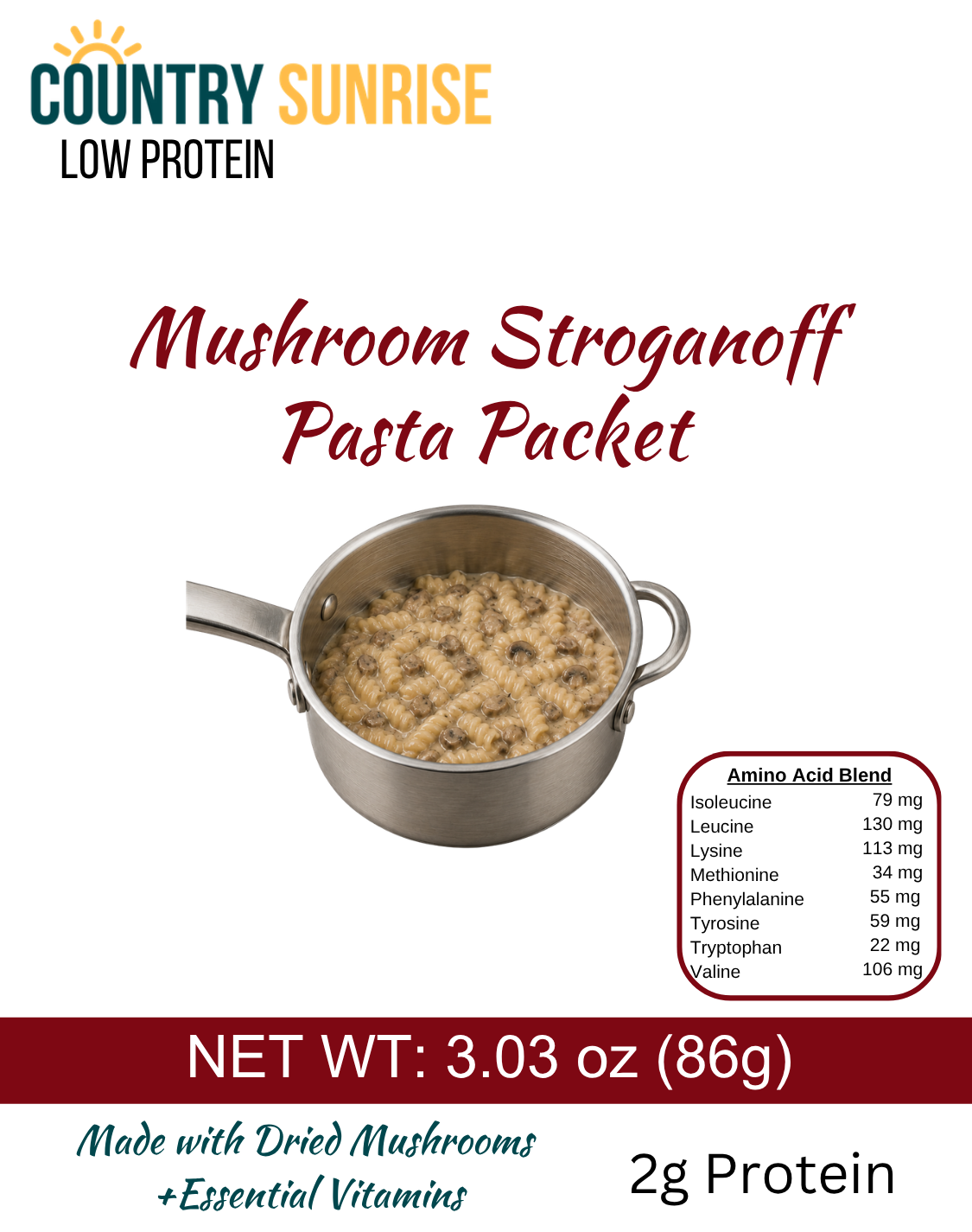 Country Sunrise Mushroom Stroganoff Pasta PACKET- 3.03 oz