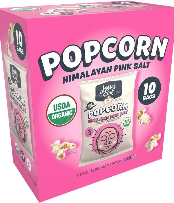 LesserEvil Himalayan Pink Salt Organic Popcorn Snack Pack Our snack packs are not just delicious, they're also convenient, making snacking effortless.
