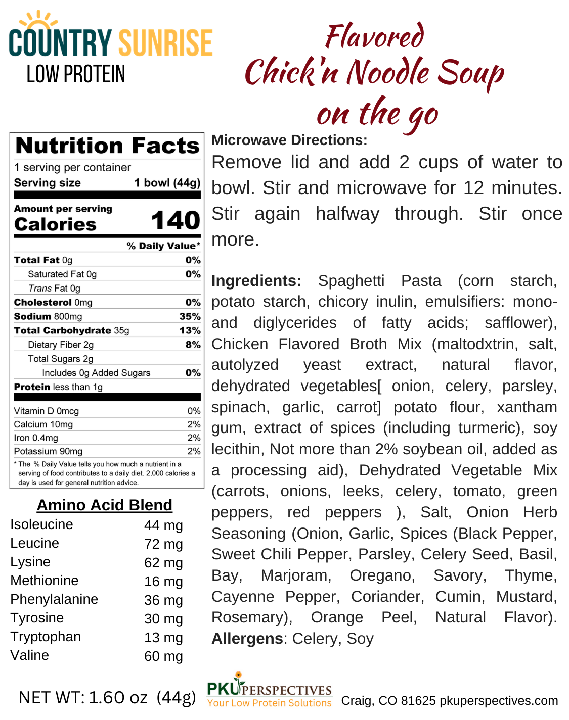 Country Sunrise Flavored Chick'n Noodle Soup on the go BOWL- 1.60oz - Image 2