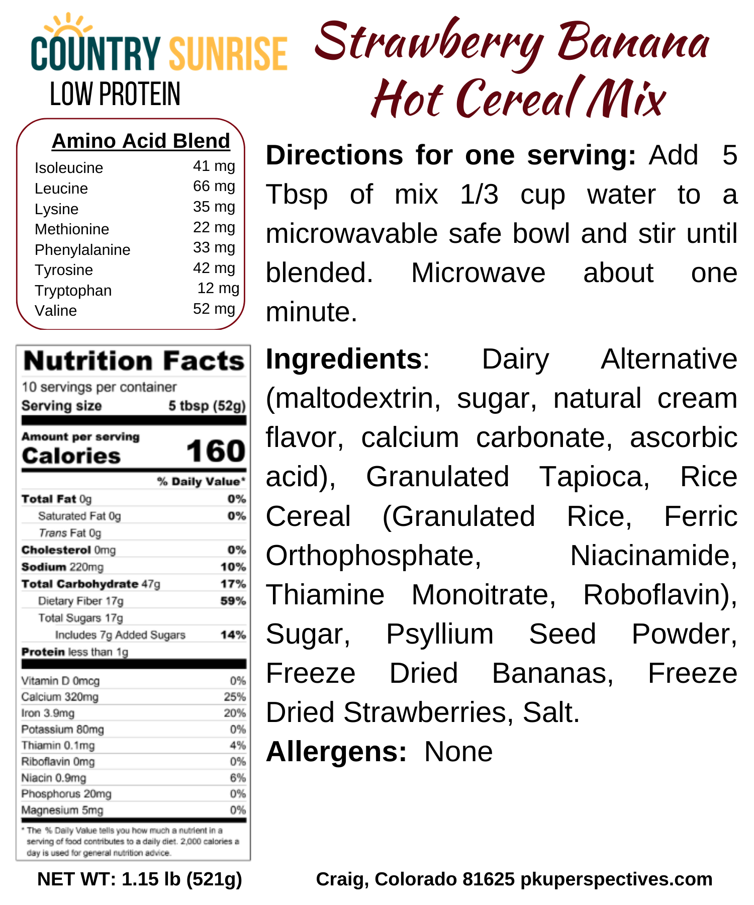 Country Sunrise Strawberry/Banana Hot Cereal Mix BAG - 1.15lb - Image 2