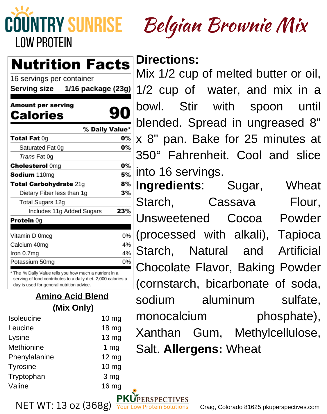 Country Sunrise Belgian Brownie Mix BAG- 13oz - Image 2