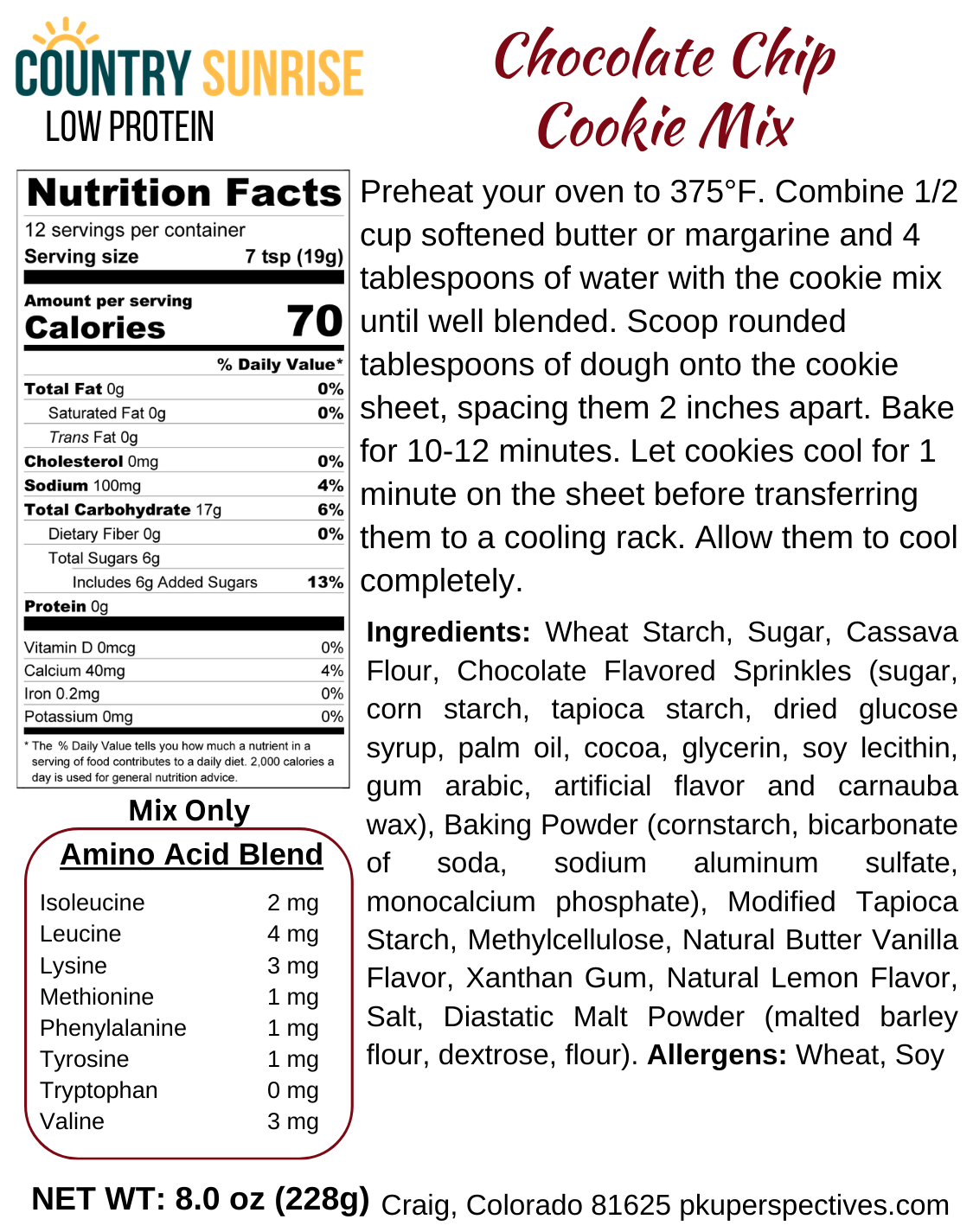 Country Sunrise Chocolate Chip Cookie Mix BAG- 8oz Bag - Image 2