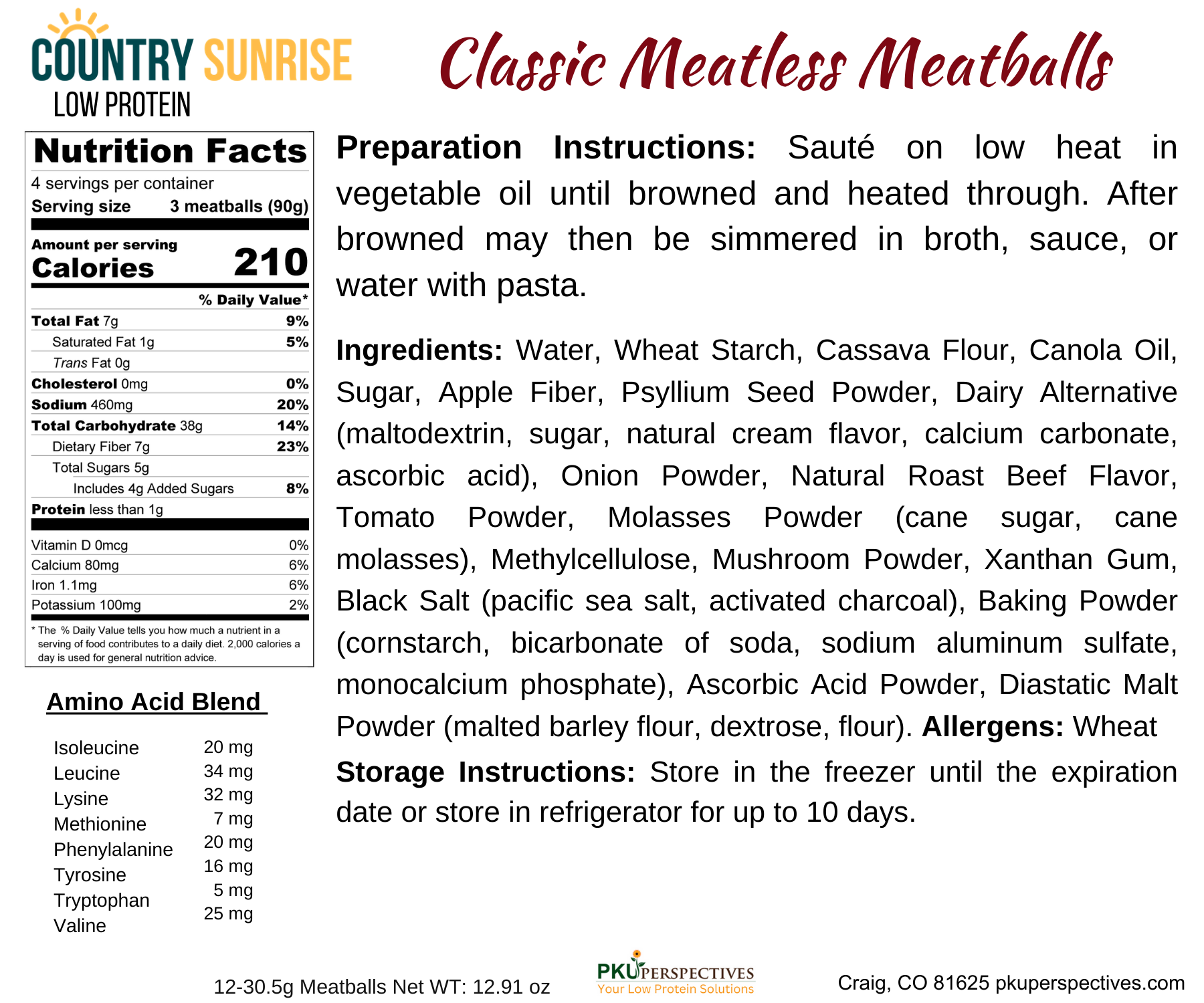 Country Sunrise Classic (Meatless) MEATBALLS - 12.91oz - Image 2