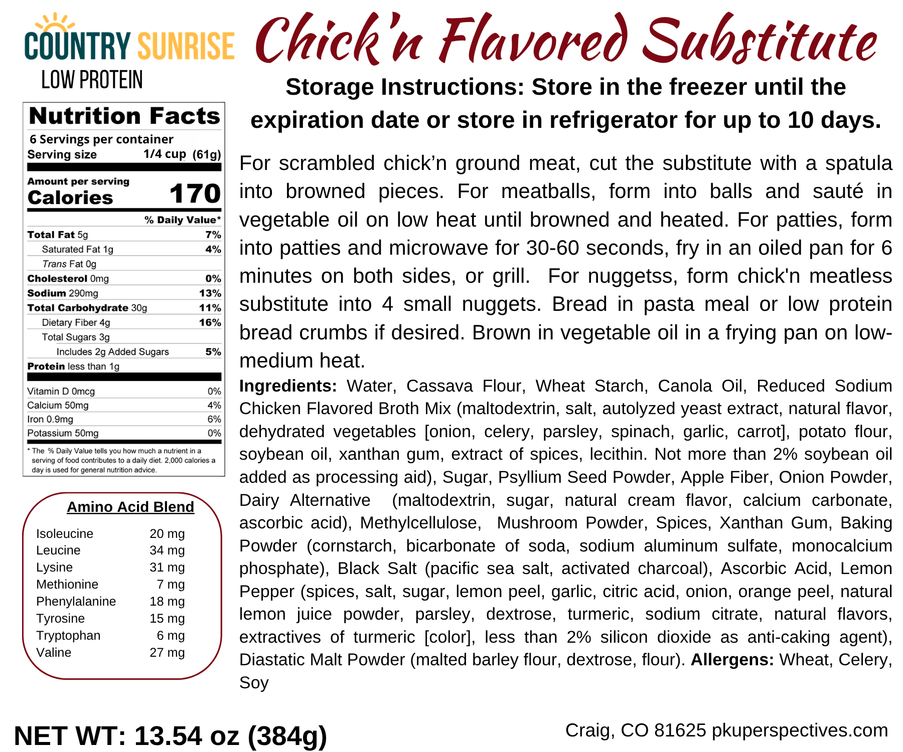 Country Sunrise Chick'n (Flavored) Ready To Eat Substitute- 12.91oz - Image 2