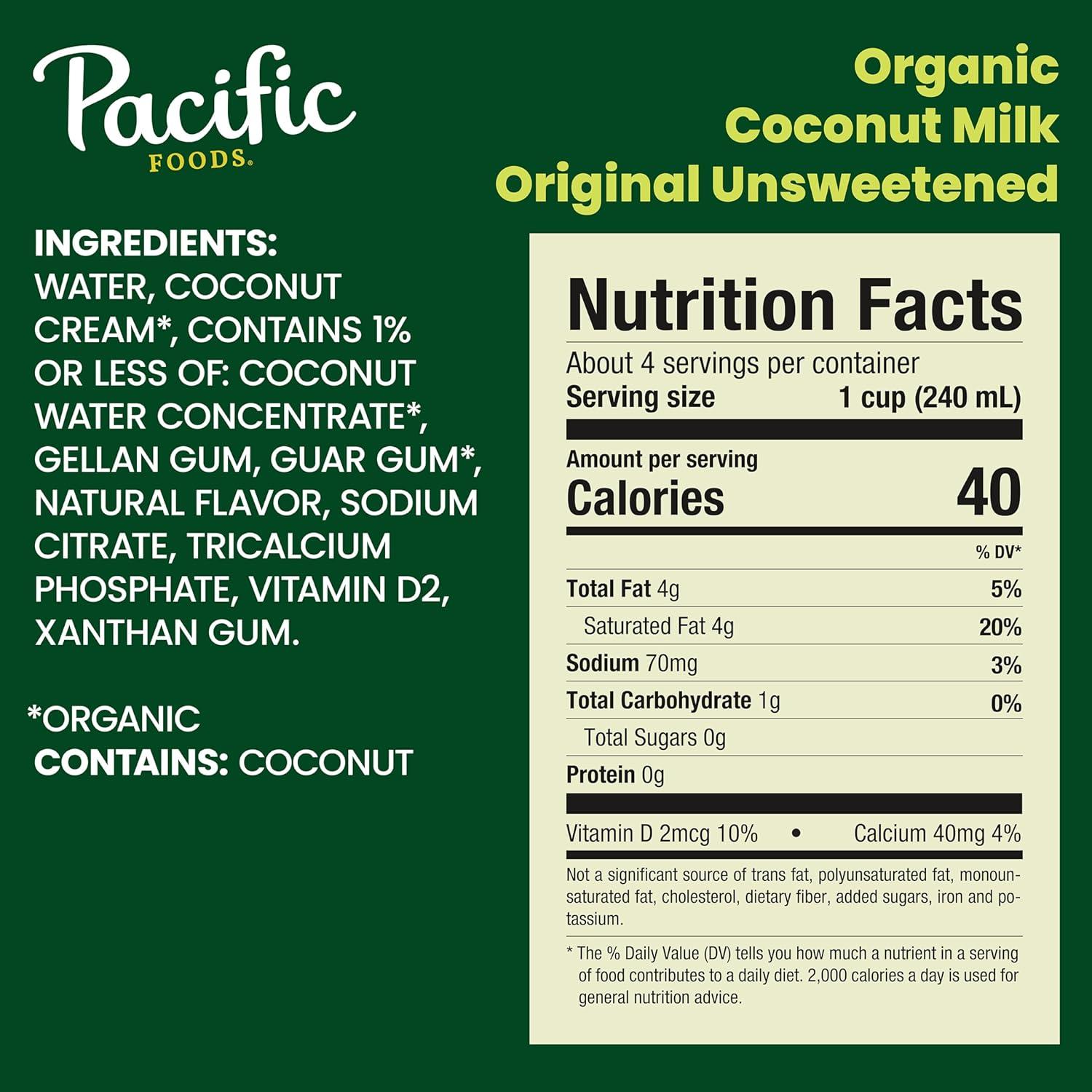 Pacific Foods Organic Unsweetened Coconut Milk, Plant Based Milk, 32 oz Carton - Image 2