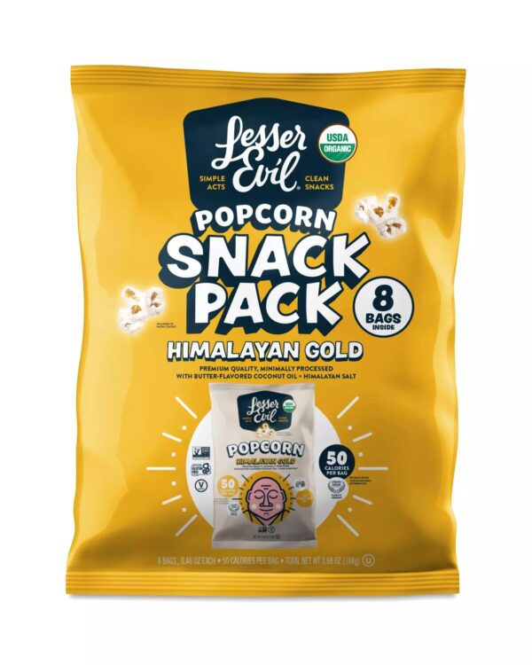 Lesser Evil Himalayan Gold Salt Organic Popcorn Snack Pack 8- 3.68