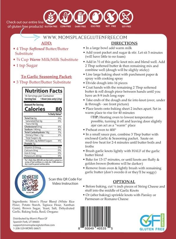 Mom's Place Gluten/Dairy -Free Garlic Knots Mix with Garlic Butter Sauce-12.7oz - Image 2