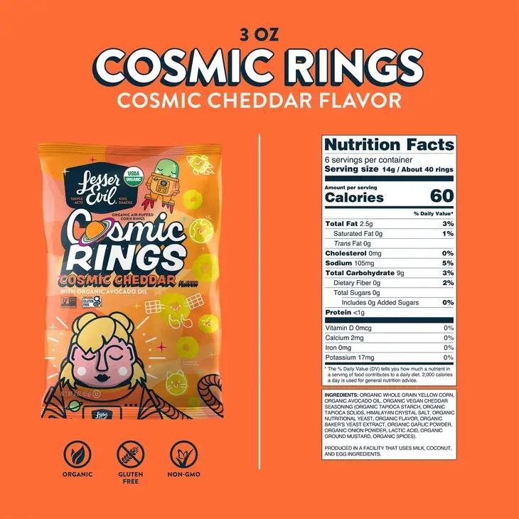 Lesser Evil Cosmic Rings Cheddar, 3 oz - Image 2