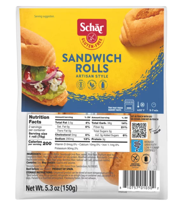 Schar - Bread Sandwich Rolls Gluten Free- 5.3oz*