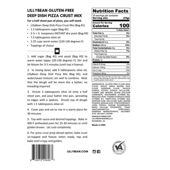 Lillybean Deep Dish Pizza Crust Mix (Vegan and Gluten-Free) - Image 2