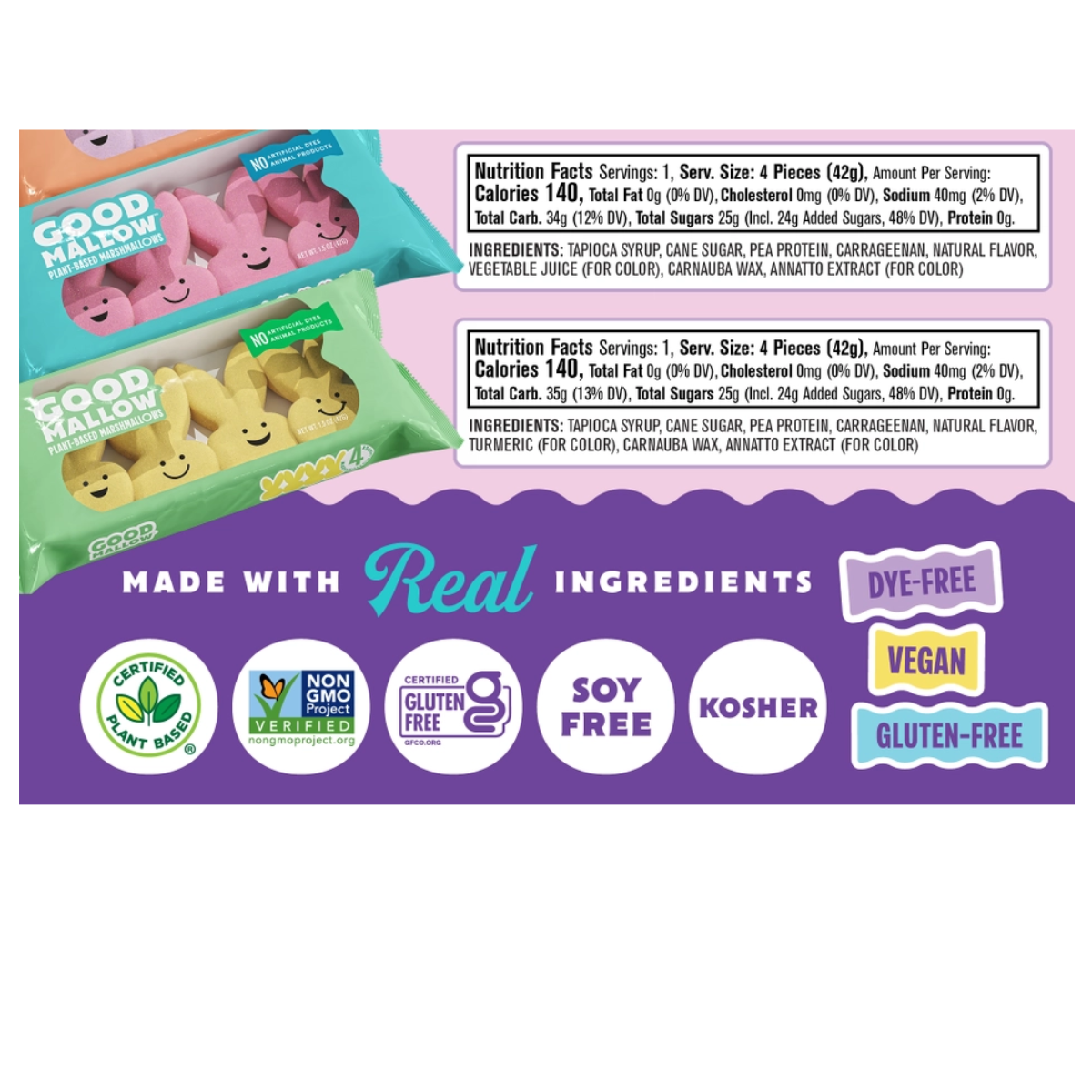 Vegan Marshmallows Bunny Shaped Easter Candy Naturally Colored with Plant Extracts