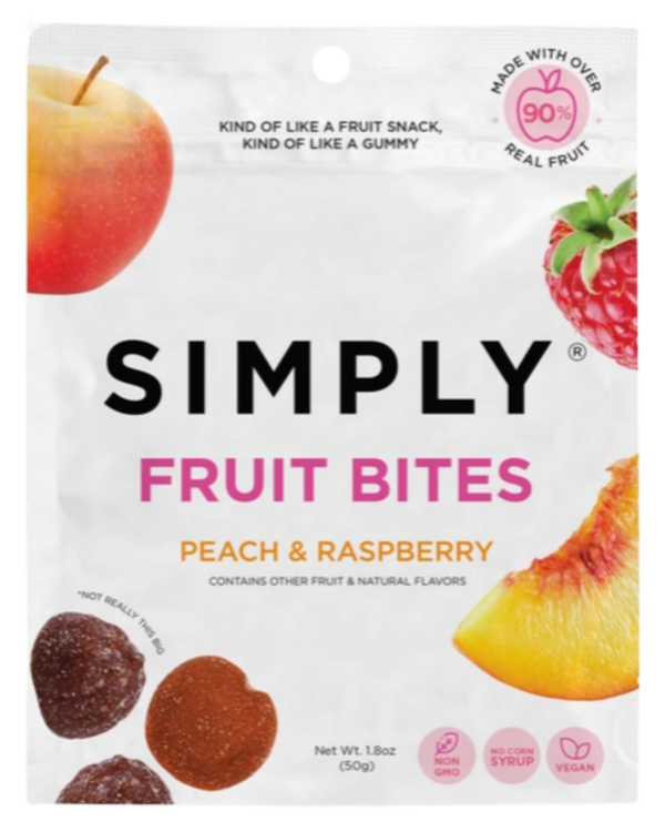 Simply Fruit Bites peach raspberry gummies made with real fruit