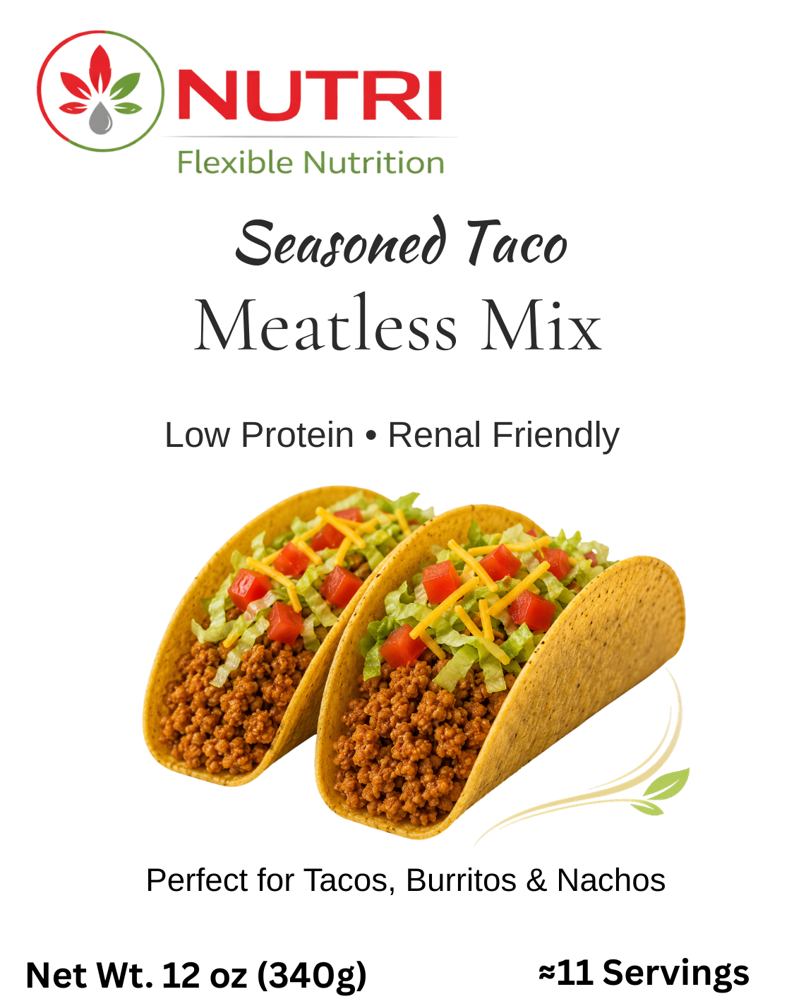 Nutri Flexible Nutrition Seasoned Taco Meatless Mix- 12oz